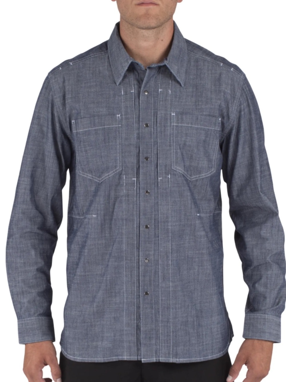 5.11 Tactical Men's Long Sleeve Chambray Shirt - Blue Size M Snap Button Up NWT